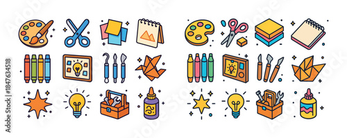 Colorful art supplies and tools collection for creative projects