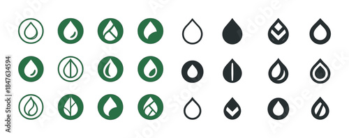 Green and black water droplet icon collection for design