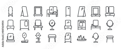 Variety of vanity and dressing table mirrors line art icons coll