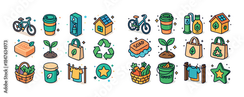 Eco-friendly icons: recycling, sustainability, and green living