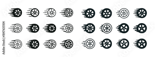 Racing wheel set icons: various designs and motion effects