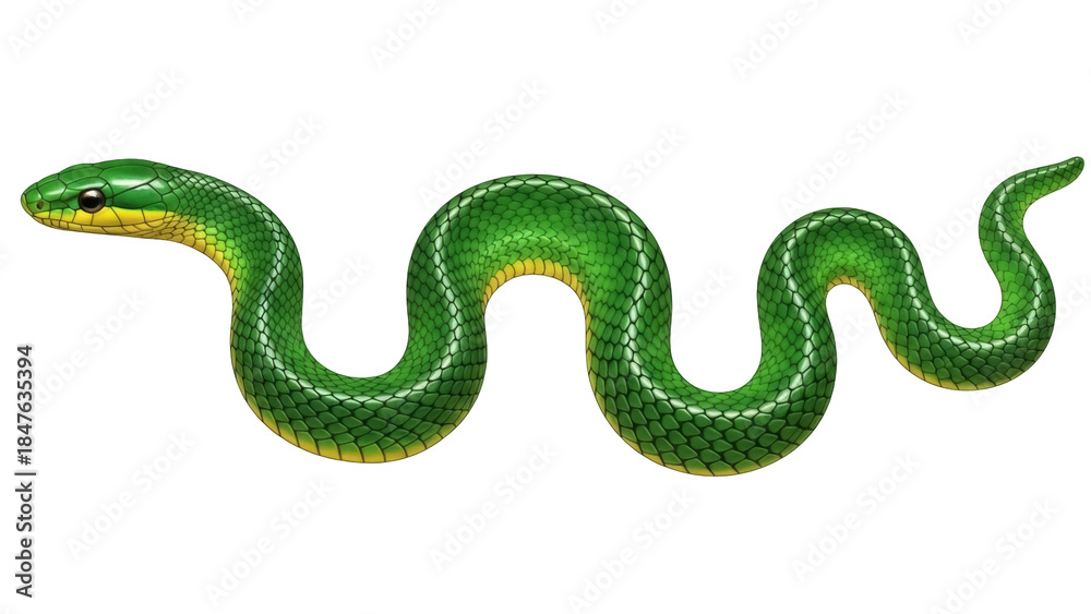 Naklejka premium Isolated Emerald Tree Snake, detailed vector illustration with smooth gradient scales