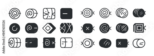 Set of minimalist geometric icon designs in black and white
