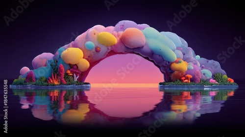 Colorful Surreal Landscape with Abstract Cloud Formation Above Water