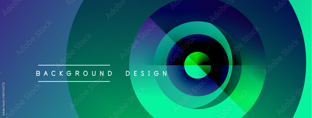 Fototapeta premium Abstract gradient circles create dynamic visual effect. Text labels background and design present simple composition. Modern, vibrant.