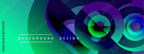 Abstract vibrant design features overlapping circles, gradients. Turquoise, purple hues dominate composition. Text reads background design.