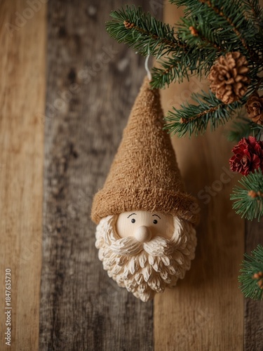 Santa Claus ornament on wooden background
