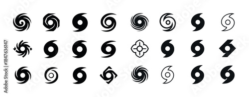 Diverse abstract swirl icons in black and white collection