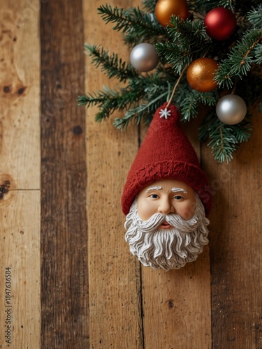 Santa Claus ornament on wooden background