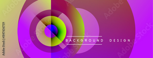 Abstract colorful design features overlapping circles, gradients. Pink, yellow, purple hues dominate composition. Text reads background design.