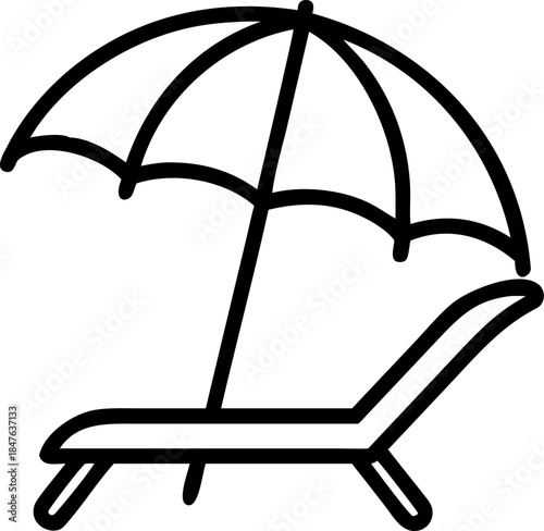 This is a simple line drawing of a beach umbrella shading a lounge chair.
