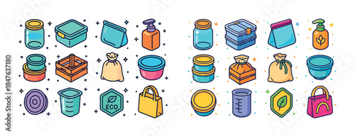 Colorful zero-waste eco-friendly packaging and containers