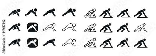 Push-up and plank exercise icon set in various styles