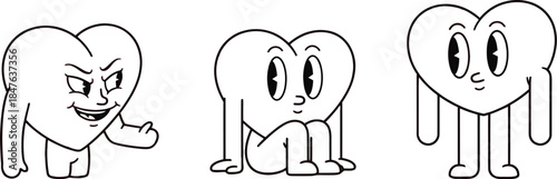 Cute heart characters with different emotions on pink backgrounds