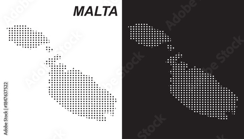 Malta Map Vector, Mediterranean Island Country Dotted Pattern Black and White Shapes, Malta Infographic Template, Editable EPS Malta Geography