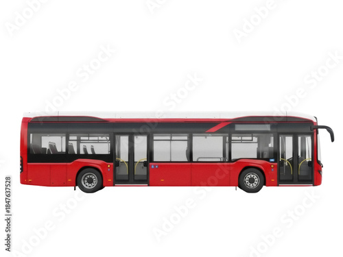 Foto Isolated modern red city bus vehicle transportation urban commuter service traff