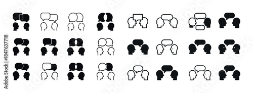 Silhouette icons of conversations between two people with speech