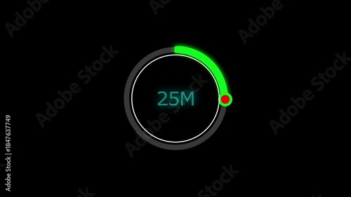 25 Meter Glowing line Letter Icon animation. Distance Counter Circular Meter Progress Animation. 25 Meter Glowing line Letter Icon animation. and creating a stunning 4k video.