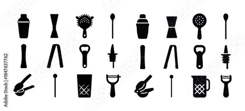 Silhouettes of cocktail bar tools collection for bartenders