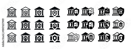 Set of black icons for art galleries, museums, and cultural inst