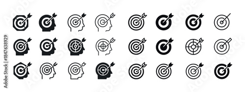 Set of target and bullseye icons with human silhouettes