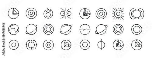 Minimalist geometric icon set featuring nature, astronomy, and n