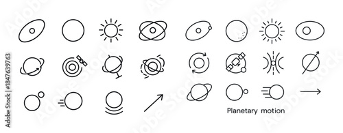 Planetary motion icons illustrating orbits and celestial paths