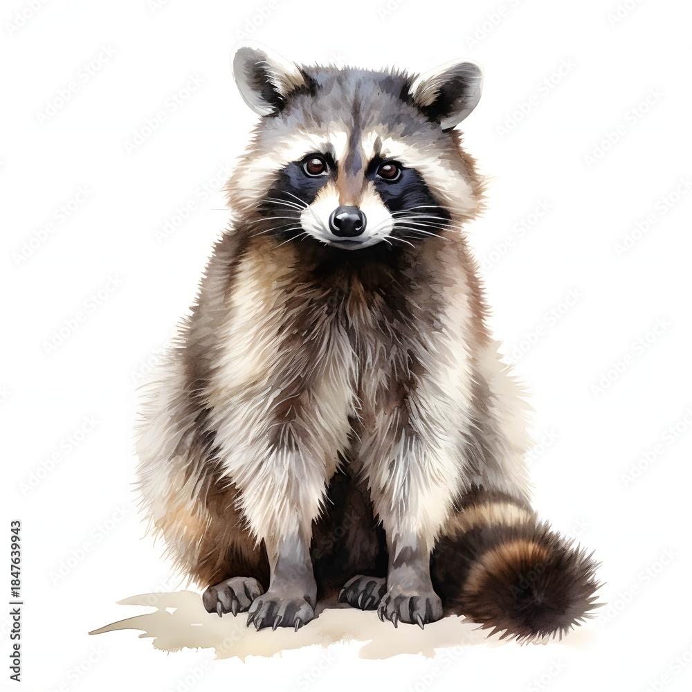 Obraz premium Charming raccoon sitting upright with curious expression in watercolor style