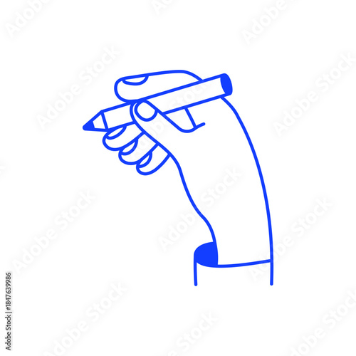 Vector simple linear illustration, hand icon, hand holding pen, signature gesture, graphic designer or artist 