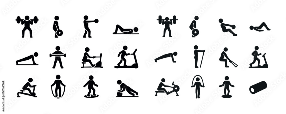 Obraz premium Diverse exercise icons collection for fitness and workout activi