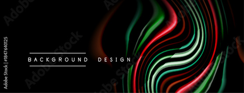 Abstract flowing lines create vibrant design. Dark background emphasizes colorful waves, modern aesthetic. Minimalist text labels composition.