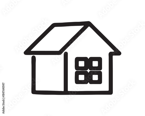 Simple Hand Drawn House Icon Outline on White Background
