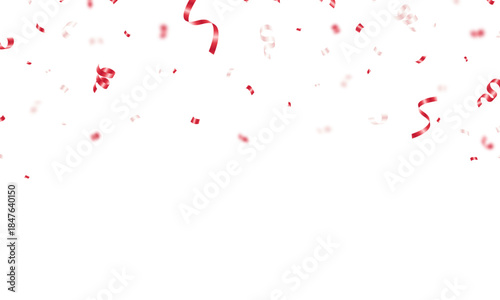 The background features red and pink confetti arranged in a zigzag pattern for celebration. A decorative vector illustration for the festive season.