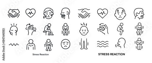 Stress reaction icons: anxiety, discomfort, tension, symptoms, n