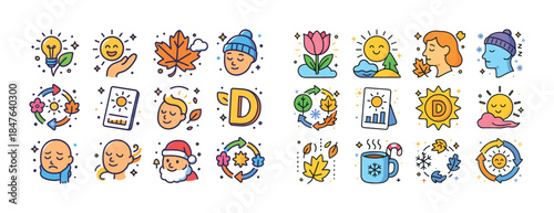 Seasonal icons collection: autumn and winter design elements wit