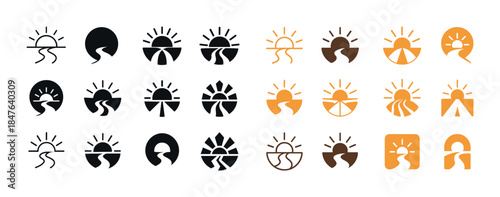 Collection of creative sun and horizon icon designs in various s