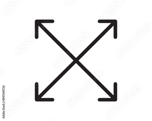 Maximize or expand screen icon, diagonal arrows, outline style.