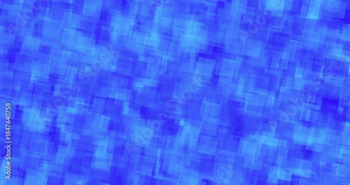 The abstract background is filled with movement, moving rectangles in various shades of blue create a mesmerizing visual rhythm.