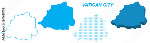 Vatican City Map Vector Set, Europe Outline Silhouette Dotted 3D Solid Shapes, Vatican City Country Infographic Template, Editable EPS Vatican City Geography