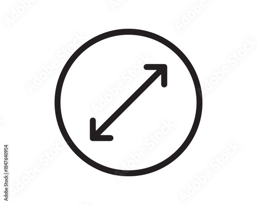 Diagonal resize arrow in circle outline icon for user interface and apps