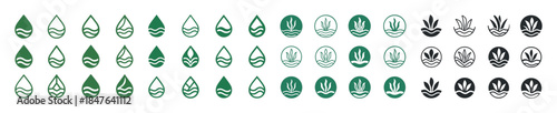 Green and black eco-friendly leaf icons with water waves