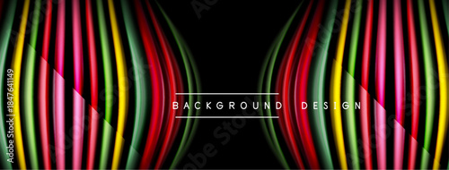 Abstract colorful lines create dynamic curves. Black background emphasizes vibrant spectrum, modern design element.