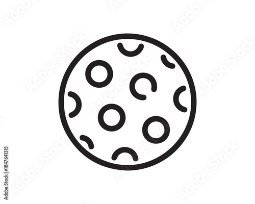 Moon or Planet with Craters Outline Icon. Space Object Black Line Vector