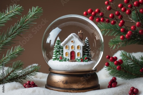 Christmas snow globe with house