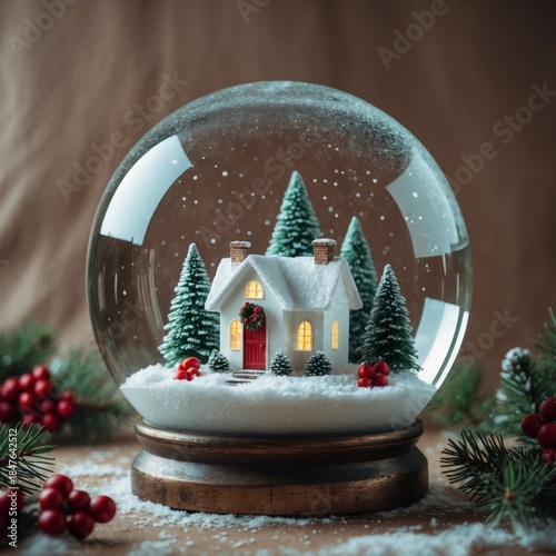 Christmas snow globe with house