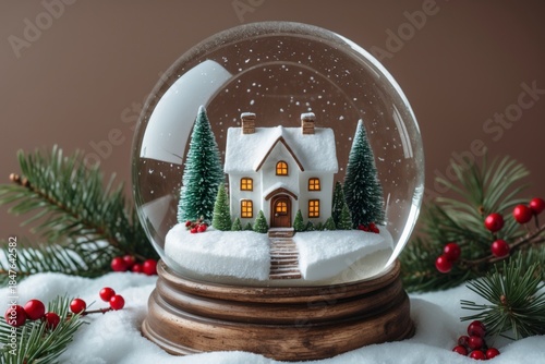 Christmas snow globe with house