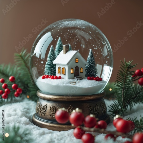 Christmas snow globe with house