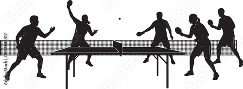 Table Tennis Players Silhouettes Playing Game ping pong