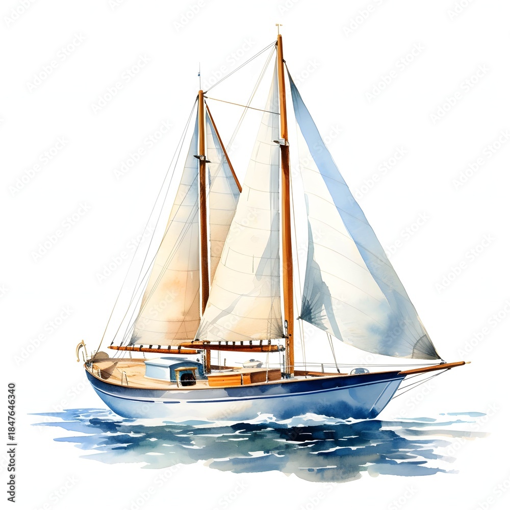 Obraz premium Sailboat gently sailing on the water with its sails raised high on a sunny day