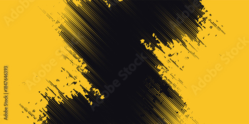 futuristic greative grunge design with yellow and black backdrop with dot halftone pattern element. Abstract brush grunge background. background eps10